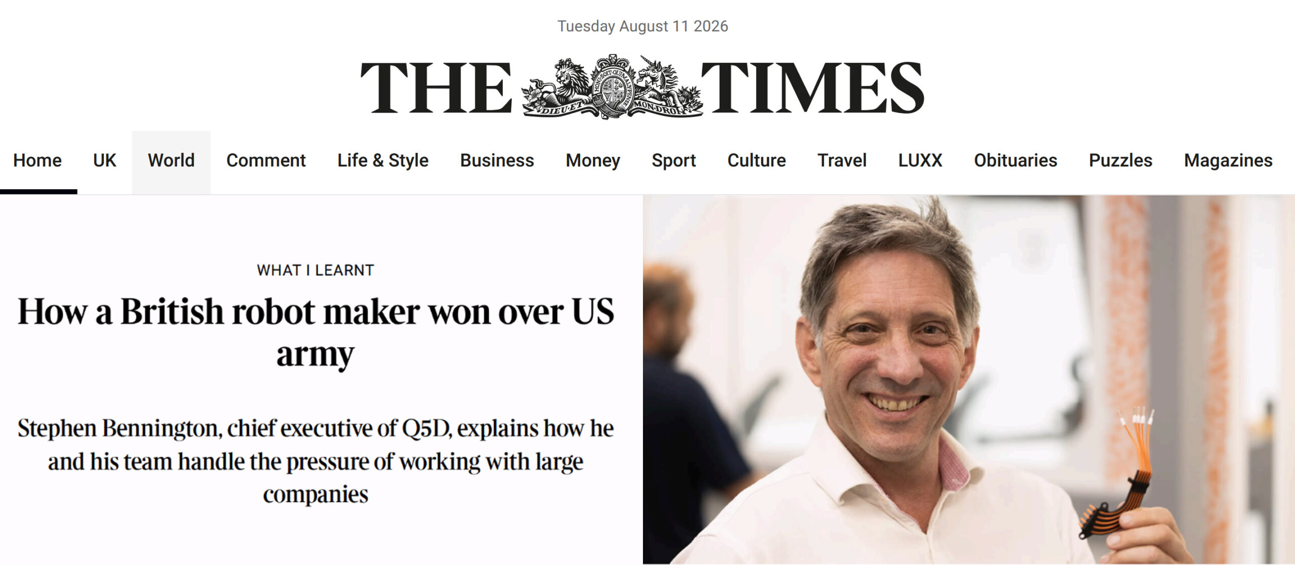 Stephen Bennington The Times 11th August 2026