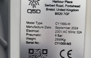 A close up of a registration plate for CY10W showing CE marking